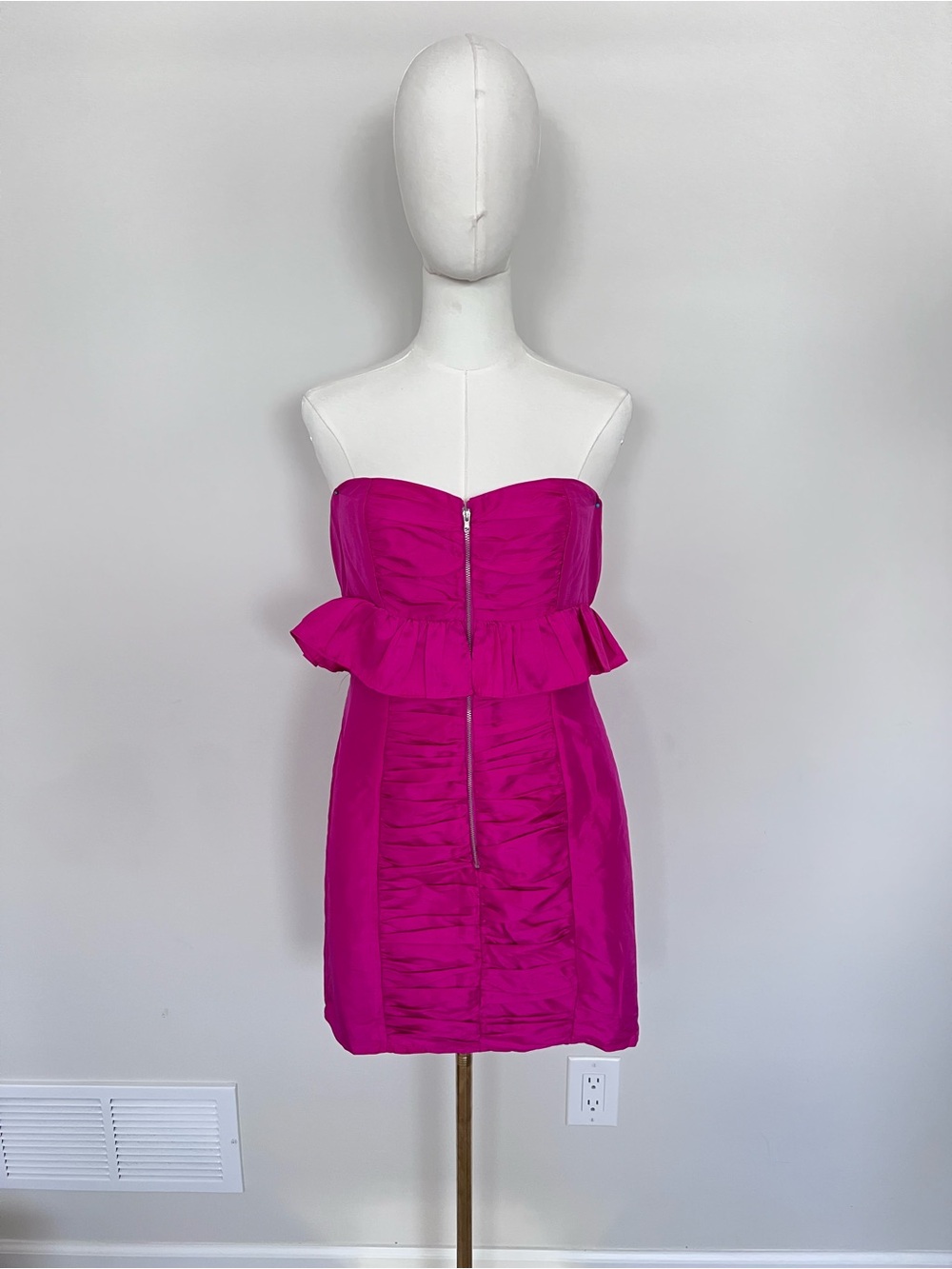Strapless Peplum Mini Dress in Fuchsia